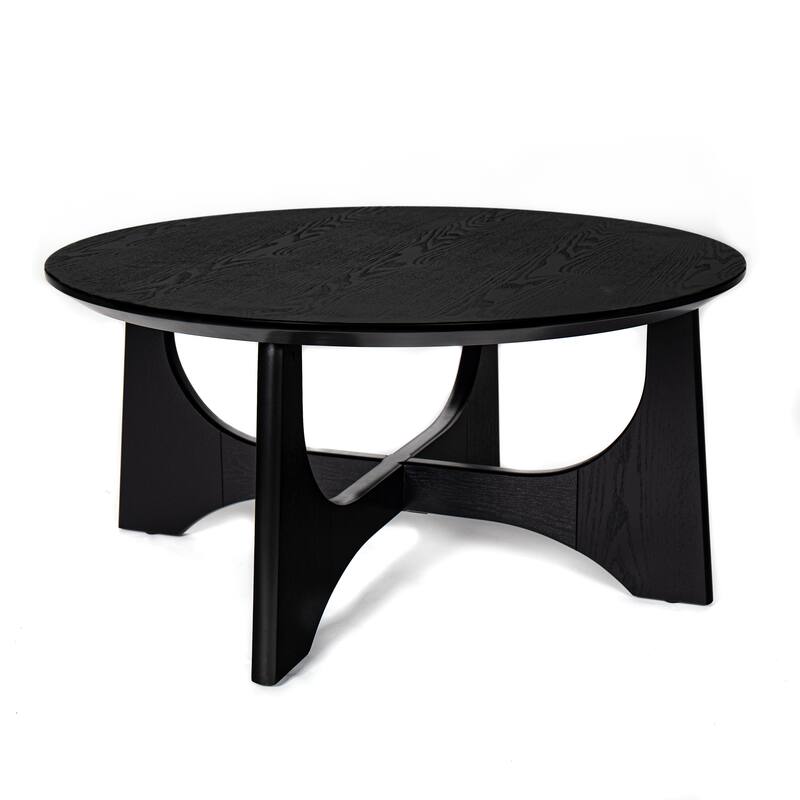 Roomfitters 36" Round Coffee Table, Modern Wooden Coffee Table, Minimalist Centerpiece for Living Room, Black