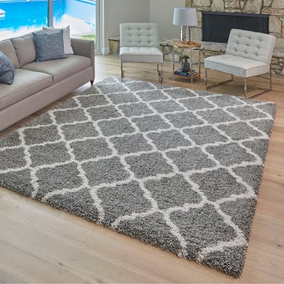 Gertmenian Ultimate Shag Tile Grey Plush Shag Area Rug