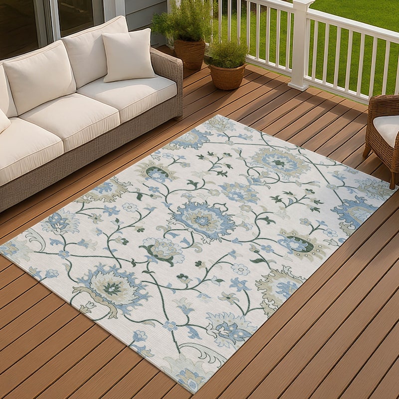 Machine Washable Indoor/ Outdoor Traditional Serena Chantille Rug - Ivory - 3' x 5'