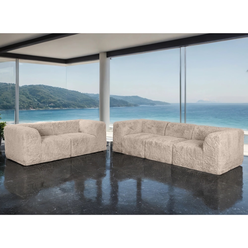Furniture of America Ylena Modern 5-Piece Faux Fur Foam Modular Compressed Sofa and Loveseat Set