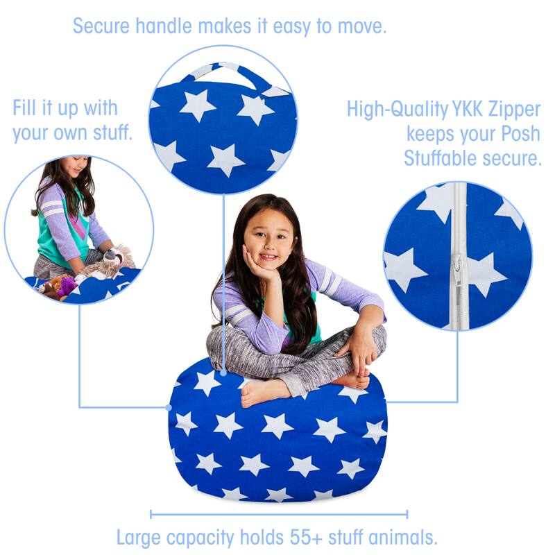 Kids Bean Bag Chair Cover Stuffed Animal Storage or Toy Organizer
