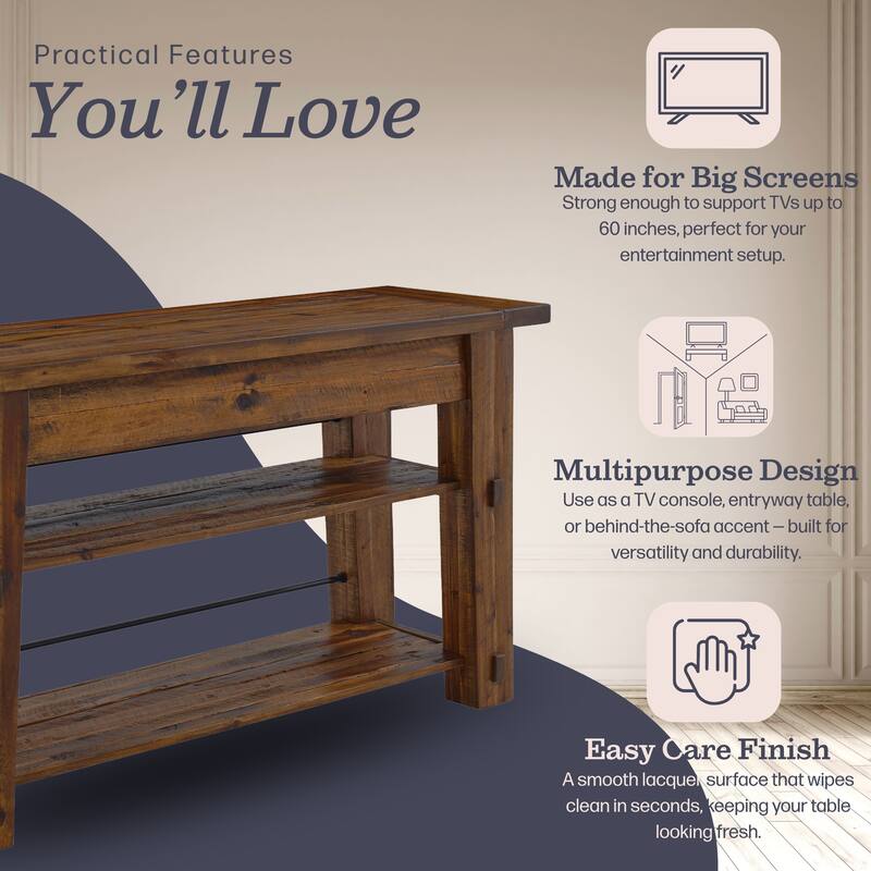 Carbon Loft Bahamondes Natural Solid Acacia Wood Console Table