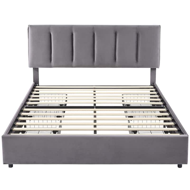 Javlergo Bed Frame with Storage Drawers, Upholstered Platform Bed Frame with Adjustable Headboard