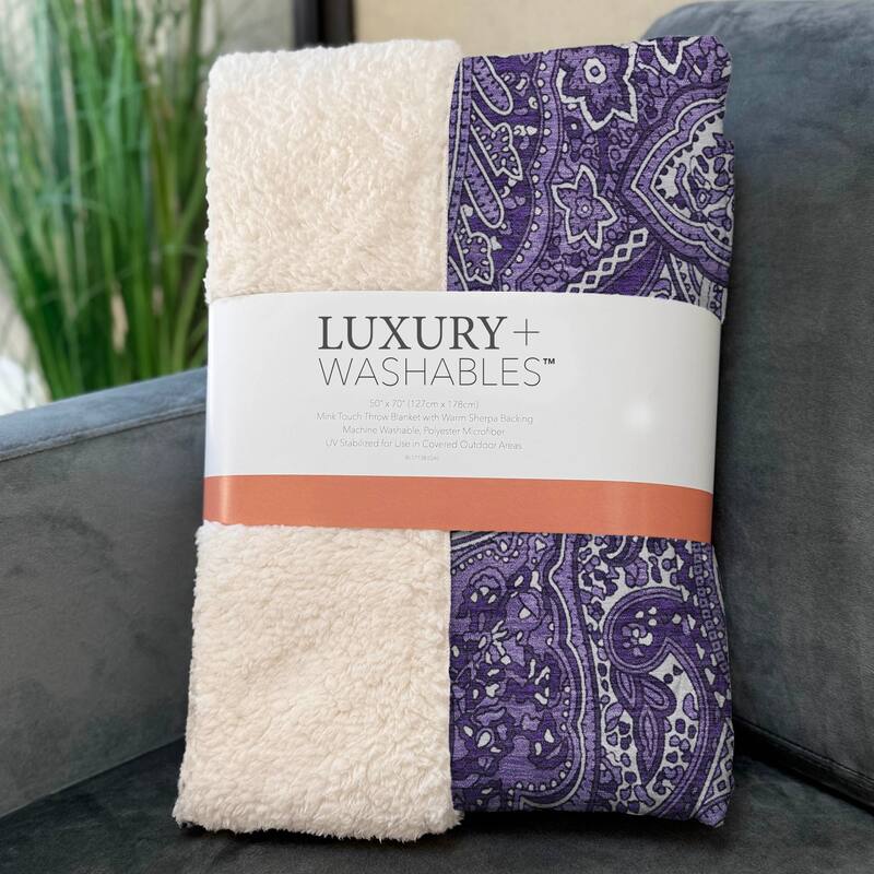 Premium Machine Washable Modern Paisley Sherpa Throw Blanket
