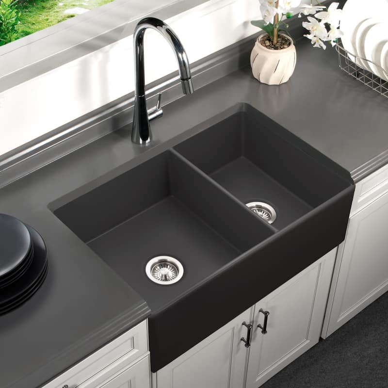Houzer PTD-6040 Platus 33" Farmhouse Double Basin Fireclay Kitchen