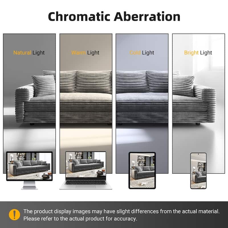 102.4 " Modern Plush Corduroy 4-Seat Sofa with Soft Pillows and Movable Ottoman