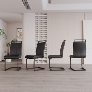 Set of 4 Modern Faux Leather Dining Chairs with Black Metal Legs - Bed ...