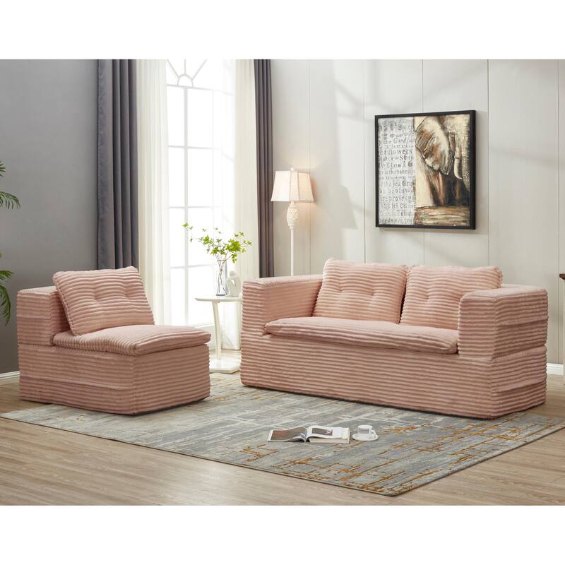 Convertible Floor Sofa Bed with Chaise Lounge, Corduroy 3-in-1 Sofa, Sofa to Bed with Dual-Purpose Blanket, No Assembly Required