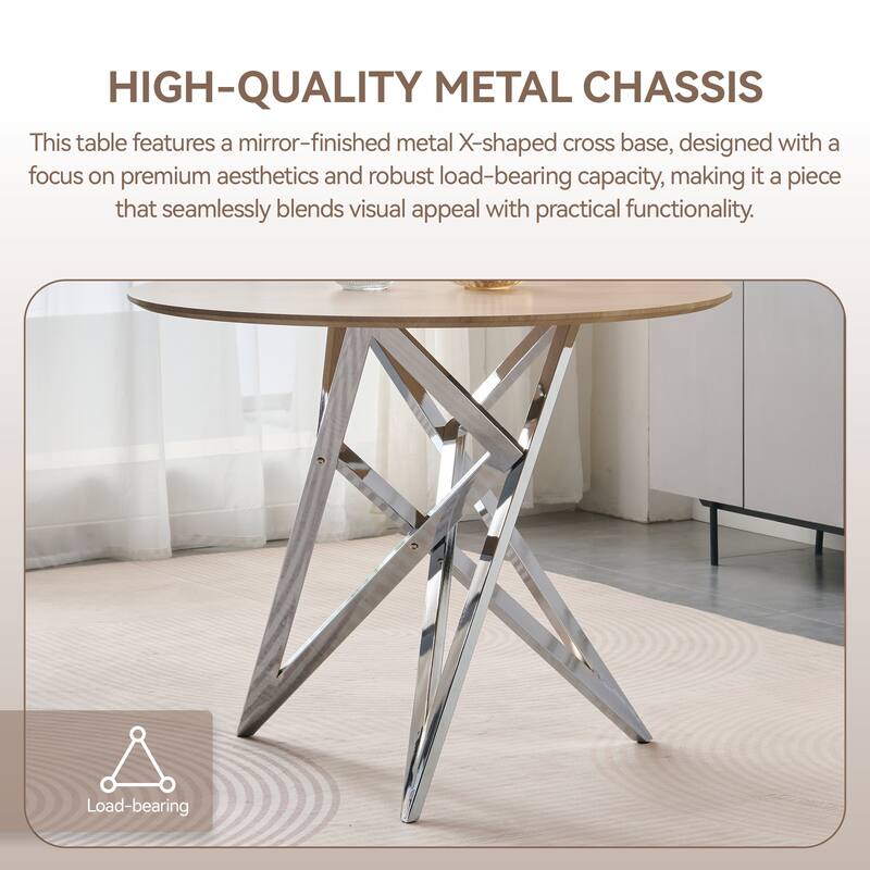 37 Inch Round Dining Table with Metal Legs, Small Kitchen Table for 2 to 4 People, Modern Space Saving Design