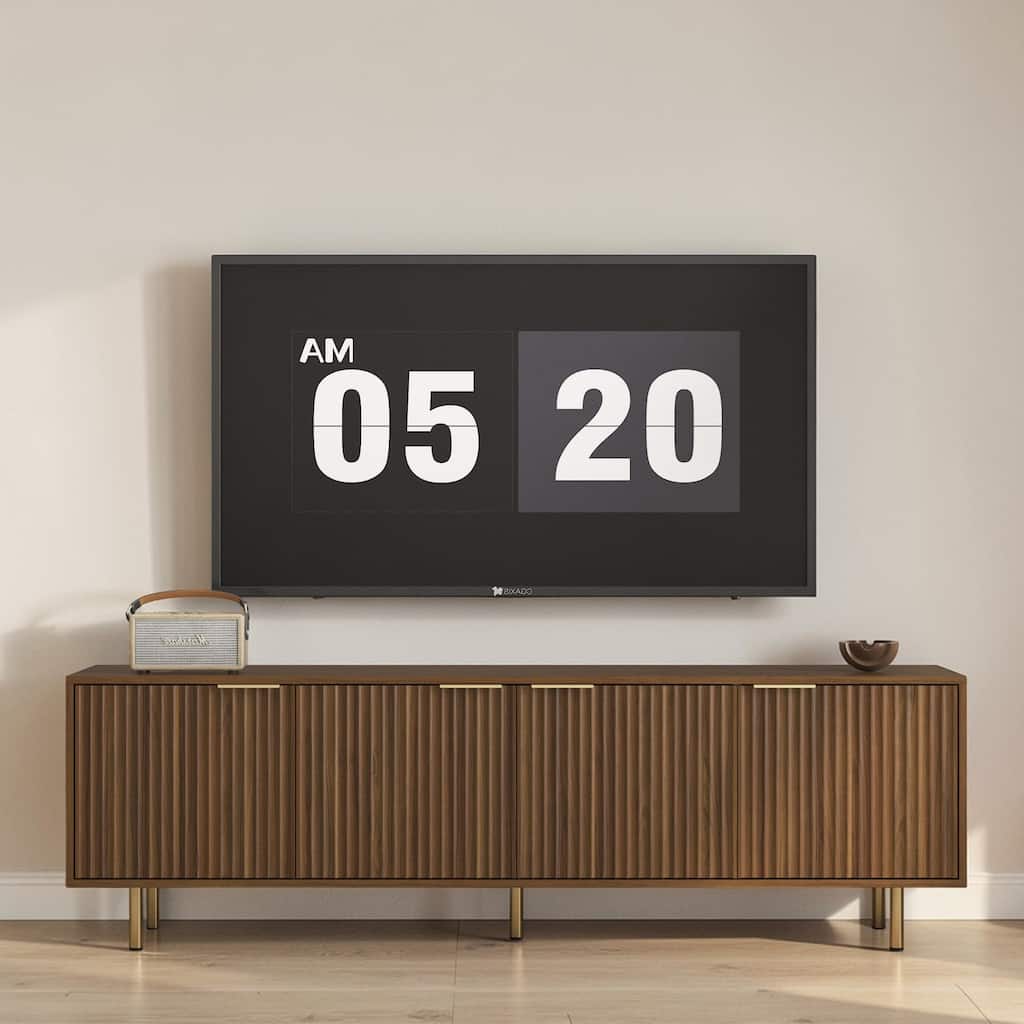 68'' Modern Fluted Wood TV Stand, Media Console with Storage Doors and Gold Legs, Entertainment Center for 55+ Inch TVs