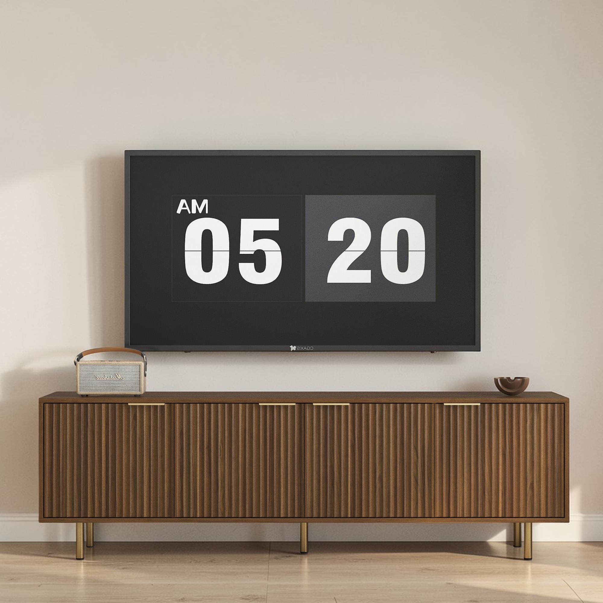 68'' Modern Fluted Wood TV Stand, Media Console with Storage Doors and Gold Legs, Entertainment Center for 55+ Inch TVs
