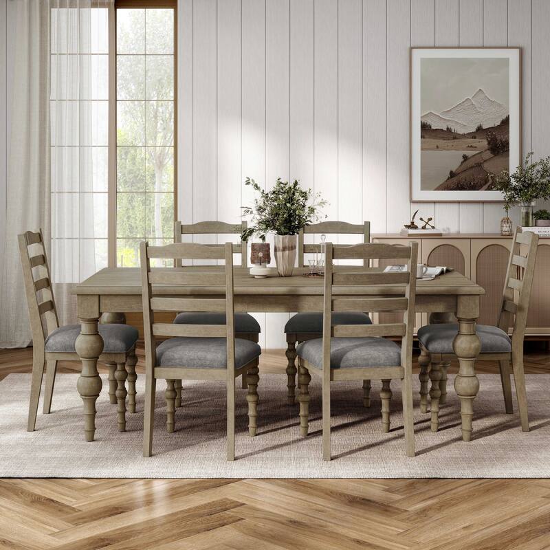 Furniture of America Trenden Modern Farmhouse 7-Piece Solid Wood 78-inch Dining Set