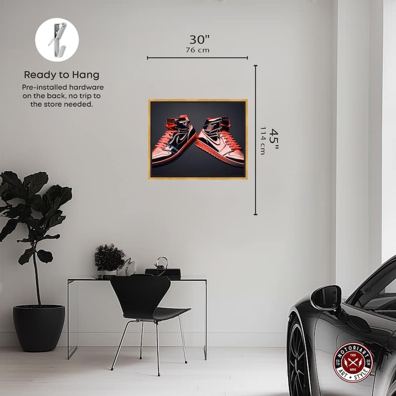 Notoriart Red Sneakers On Display Framed Sneaker 1 Piece Canvas Wall Art