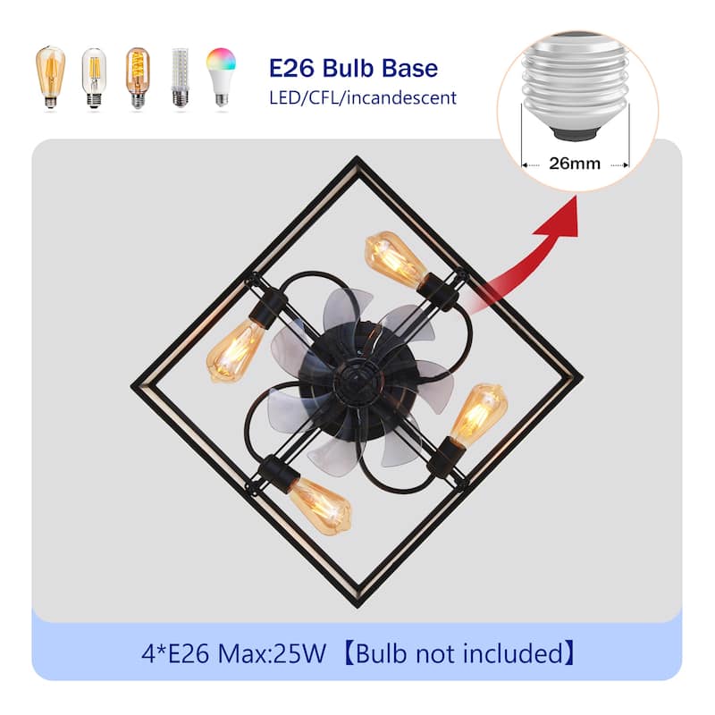 16.6" Fabric Flush Mount Ceiling Fan w/ Reversible Motor, DC Remote Control, NOT Included Bulbs