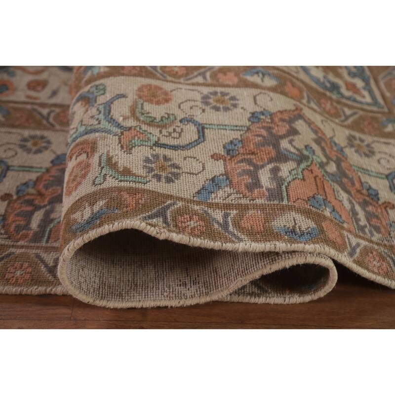 Hand Knotted Oriental 100% Wool Carpet Traditional Floral Beige & Ivories Tabriz Area Rug - 12' 9'' X 9' 9''