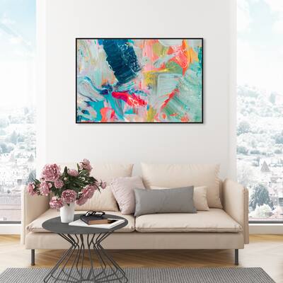 Oliver Gal 'That Love Feeling' Abstract Wall Art Framed Canvas Print Paint - Green, Blue