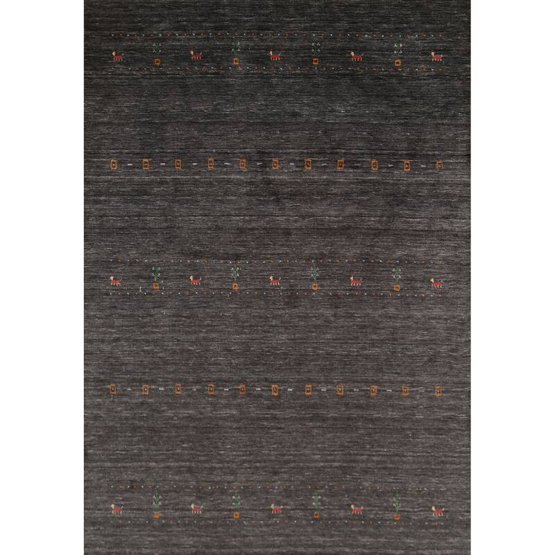 Animals Tribal Gabbeh Indian Area Rug Hand-Knotted Wool Carpet - 5'7"x 7'8"
