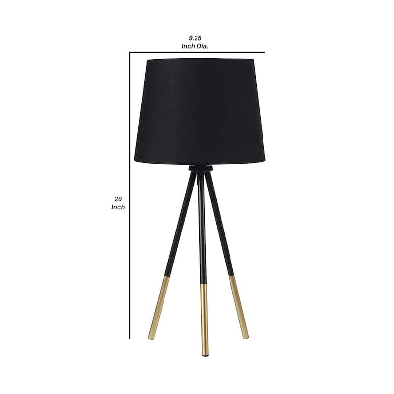 Table Lamp with Tripod Metal Base, Black and Gold