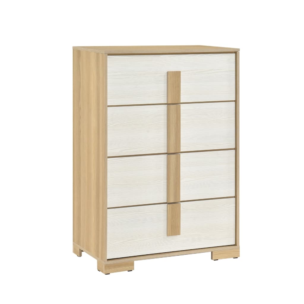 Mep Tall Dresser Chest, 4 Drawers, Dual Tone Natural Brown & White