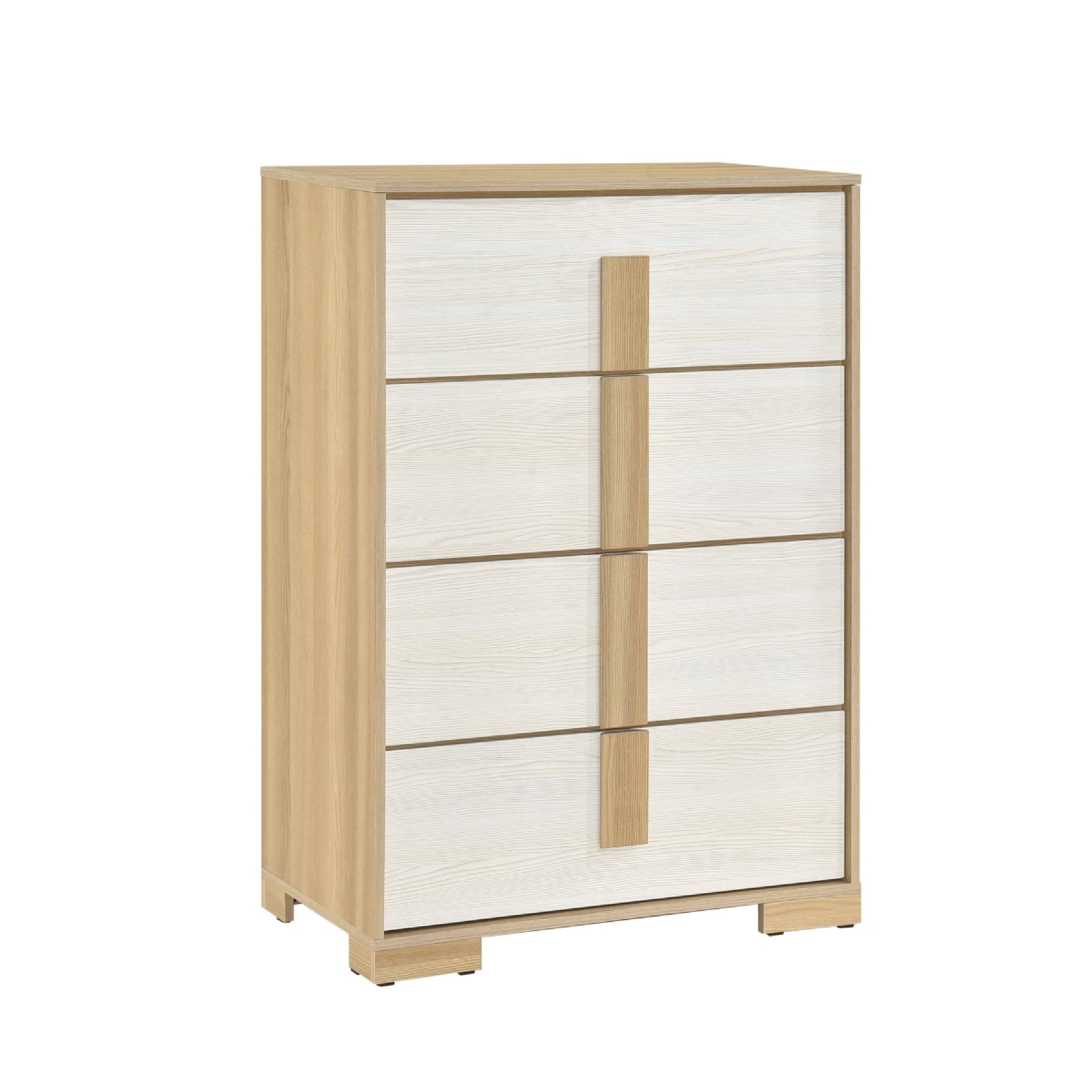 Benjara Mep Tall Dresser Chest, 4 Drawers, Dual Tone Natural Brown & White