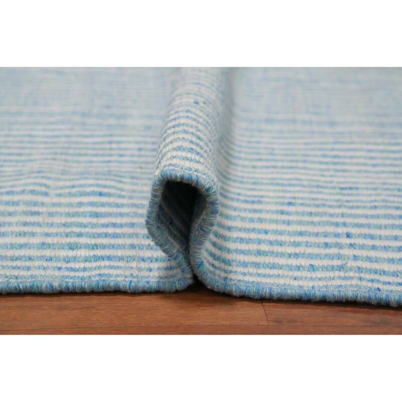 Hand Woven Oriental 100% Wool Carpet Traditional Geometric Navy Blue & Blues Durrie-Kilim Area Rug - 8' 4'' X 5' 0''
