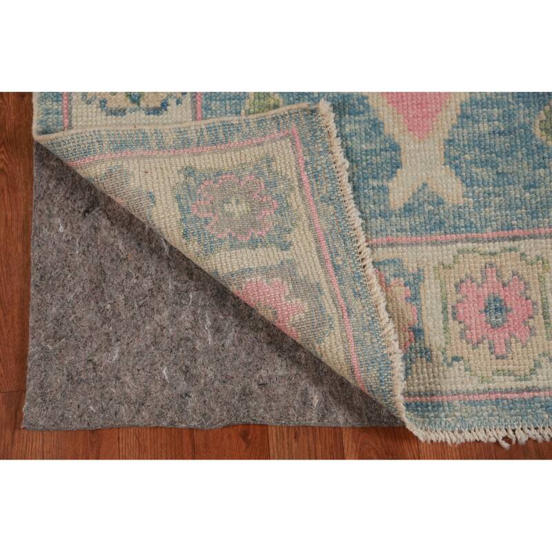 Hand Knotted Oriental 100% Wool Carpet Transitional Geometric Navy Blue & Blues Oushak Runner Rug - 11' 9'' X 3' 3''