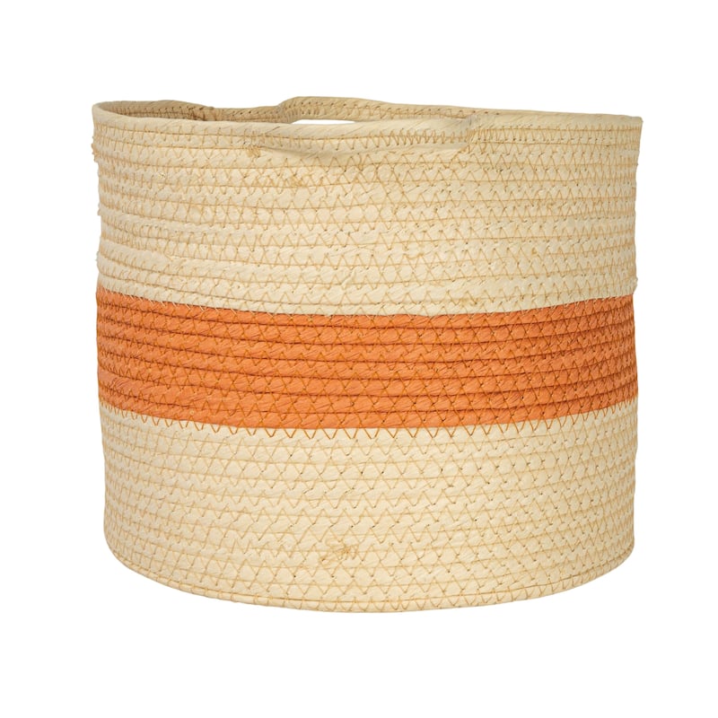 Household Essentials Handwoven Paper Rope Basket with Stripe and Handles