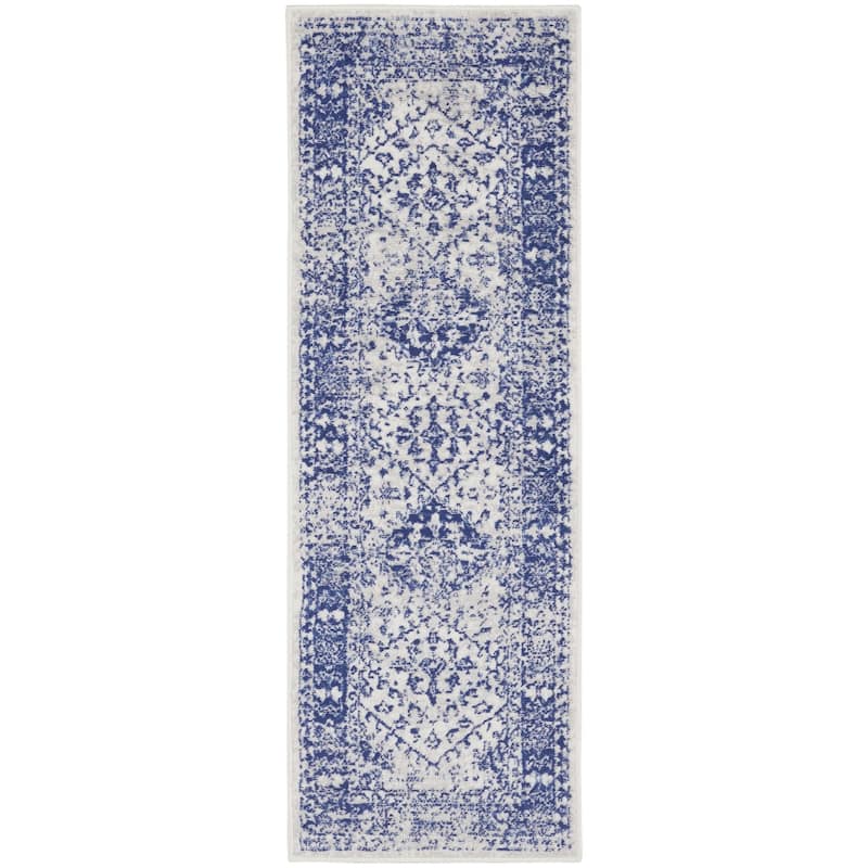 Power Loomed Distressed Geometric Abstract Modern Non Skid Stain Resistant Area Rug - 96' X '24' X '0.39