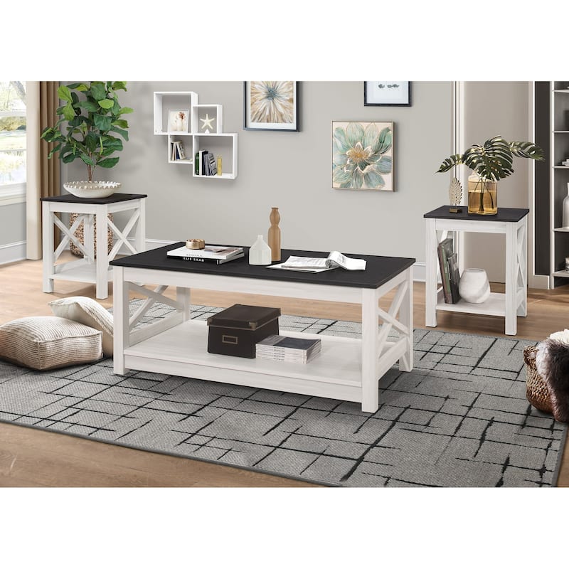 Wayne 3 pieces Coffee Table Set - Black/Light Grey