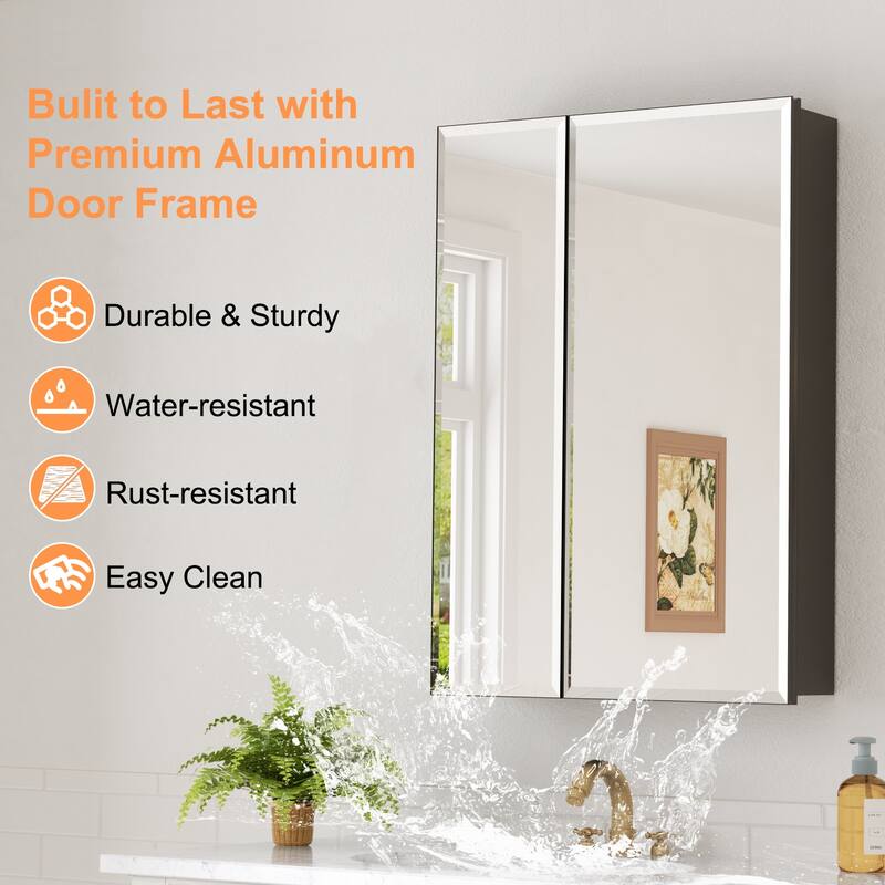 Belle Medicine Cabinet with Mirror, Adjustable Shelves, Recessed or Wall Mount
