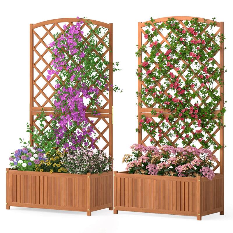 Costway 1/2 PCS 63” Wood Planter Container with Diamond Trellis, - Natural - 2 PCS
