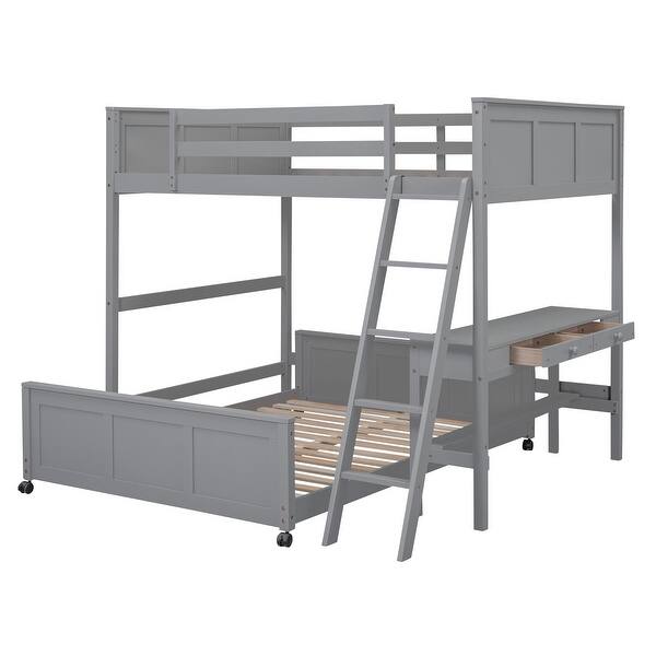 slide 2 of 15, Muti-Functional Full Over Full Bunk Bed with Desk,Two Drawers Inside Desk Gray