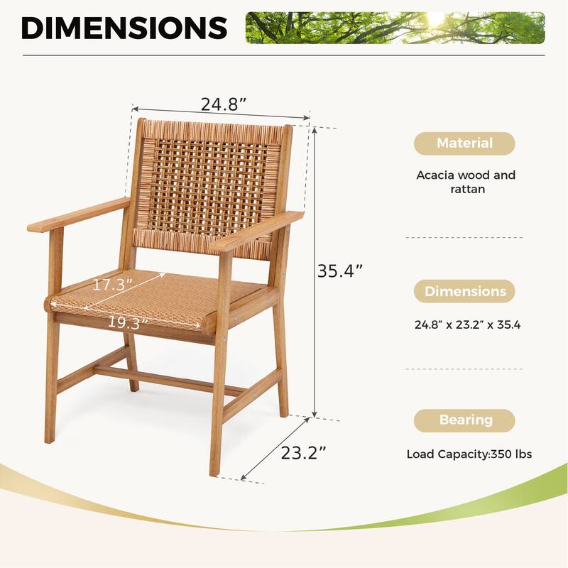 MAISON ARTS 5/7/9-Piece Acacia Wood Outdoor Dining Set, Teak Wooden Table & Dining Chairs with Wicker Seat and Back