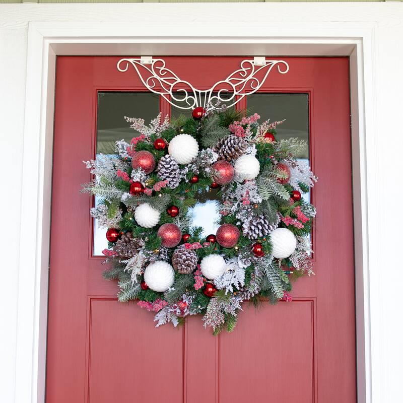 30 in. Lighted Christmas Wreath - Frosted Wonderland - Red