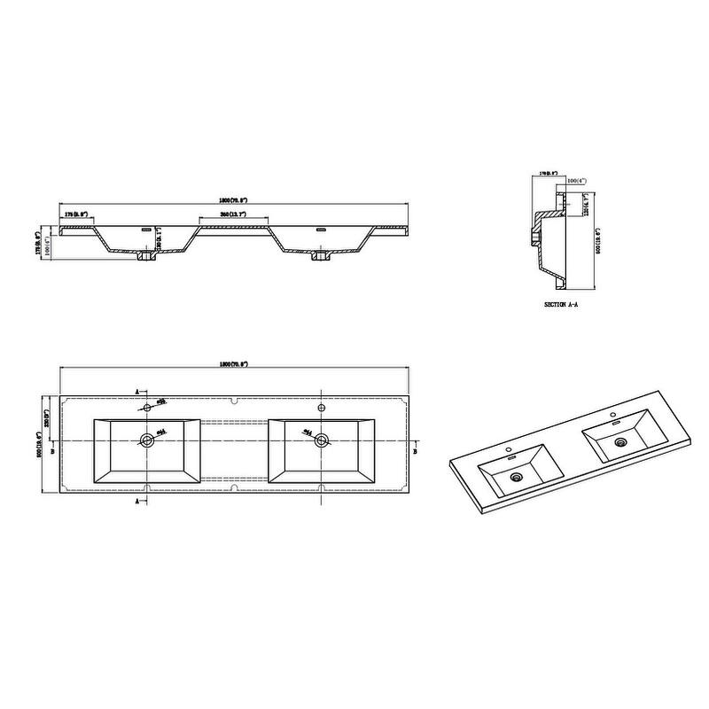 Noble 72" Freestanding Vanity with Reinforced Acrylic Double Sink - 72" Width