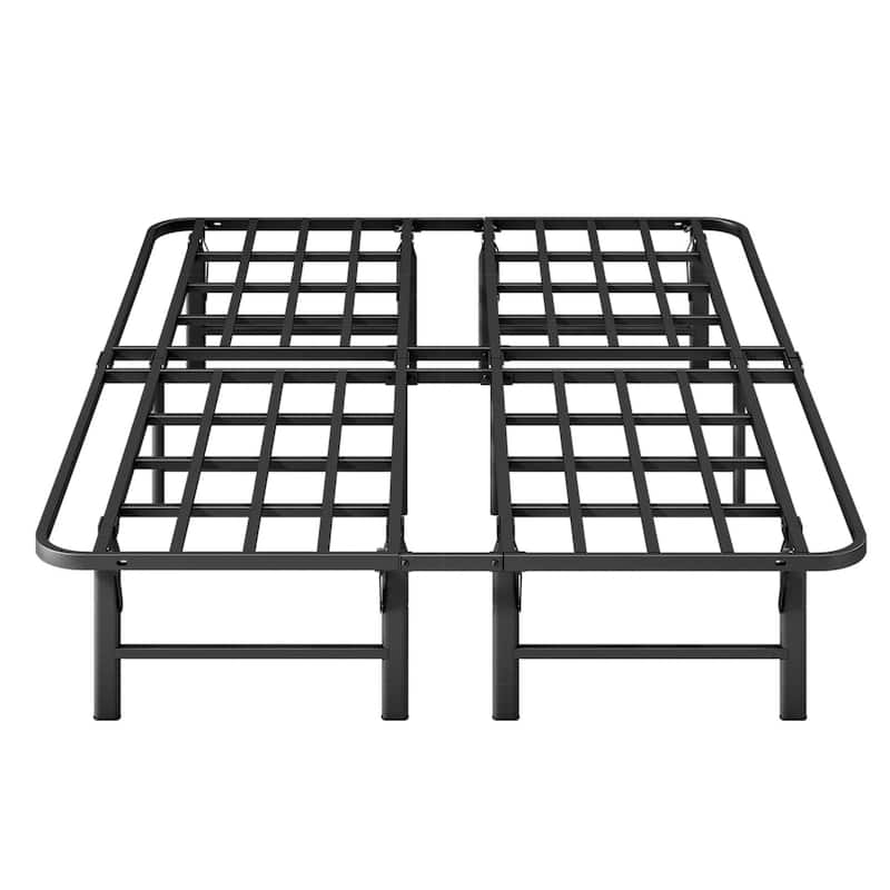 16 Inch Folding Platform Bed Frame, Black Metal Bed