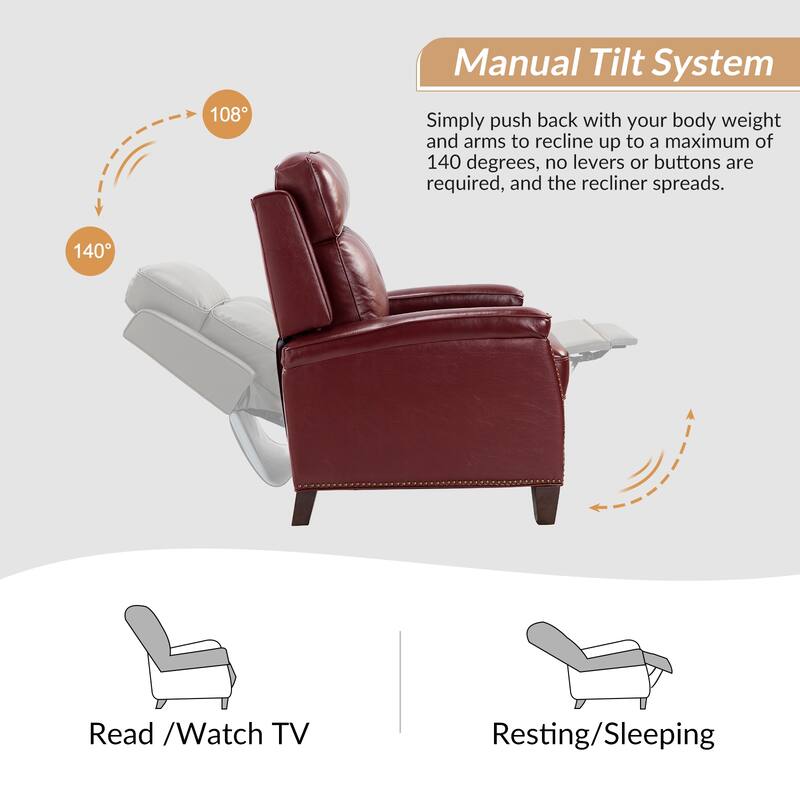Gaspar Mid-Century Modern Pushback Recliner with Nailhead Trim by HULALA HOME