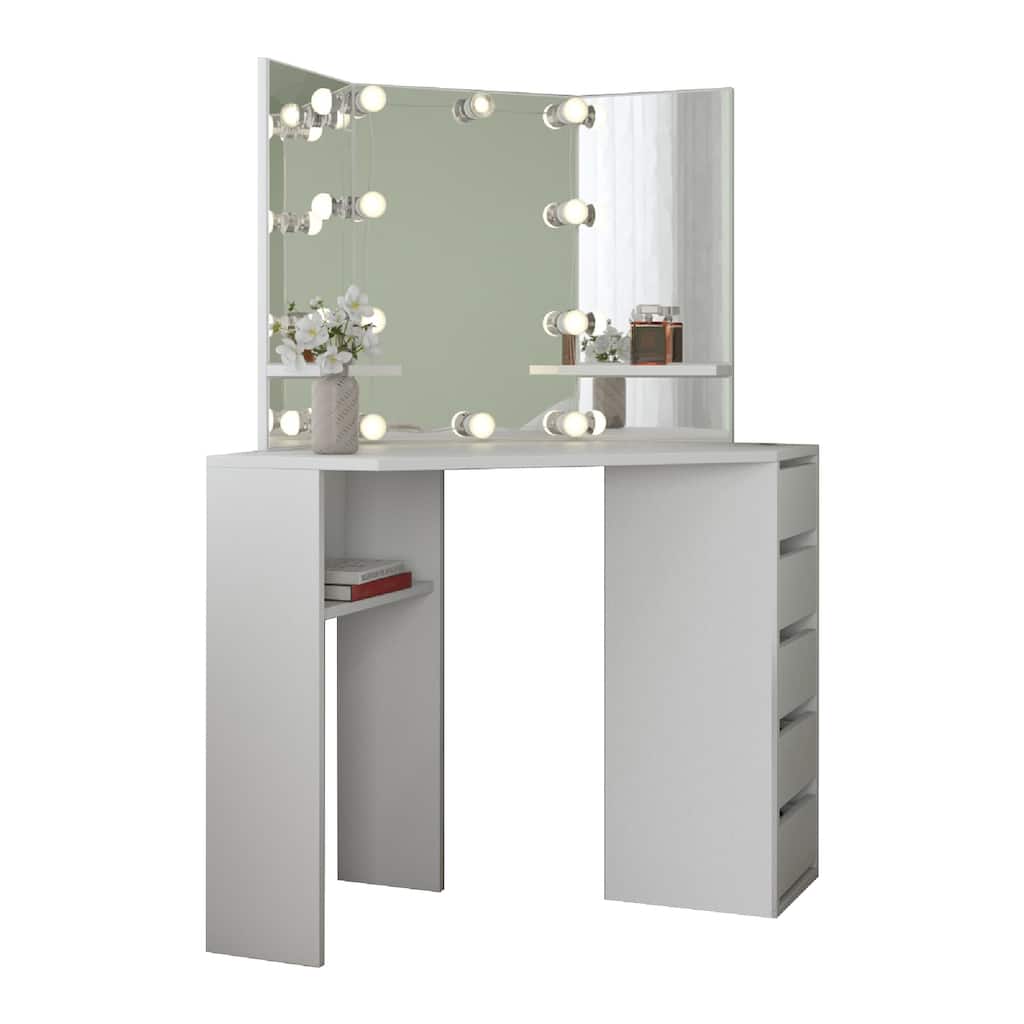Roomsmart Corner Makeup Vanity Desk with 5 Drawers