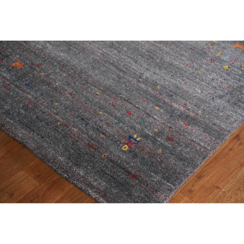 Hand Knotted Oriental 100% Wool Carpet Tribal Tribal Greys & Charcoal Gabbeh Area Rug - 8' 1'' X 8' 2''