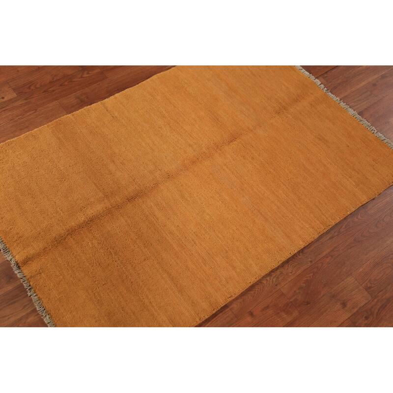 Gabbeh Modern Rug Handmade Yellow Wool Carpet - 2'9" x 3'11"