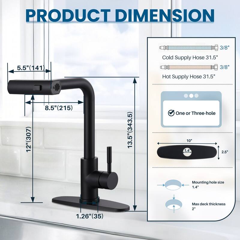 WOWOW Single Handle Waterfall Pull Down Sprayer Kitchen Faucet