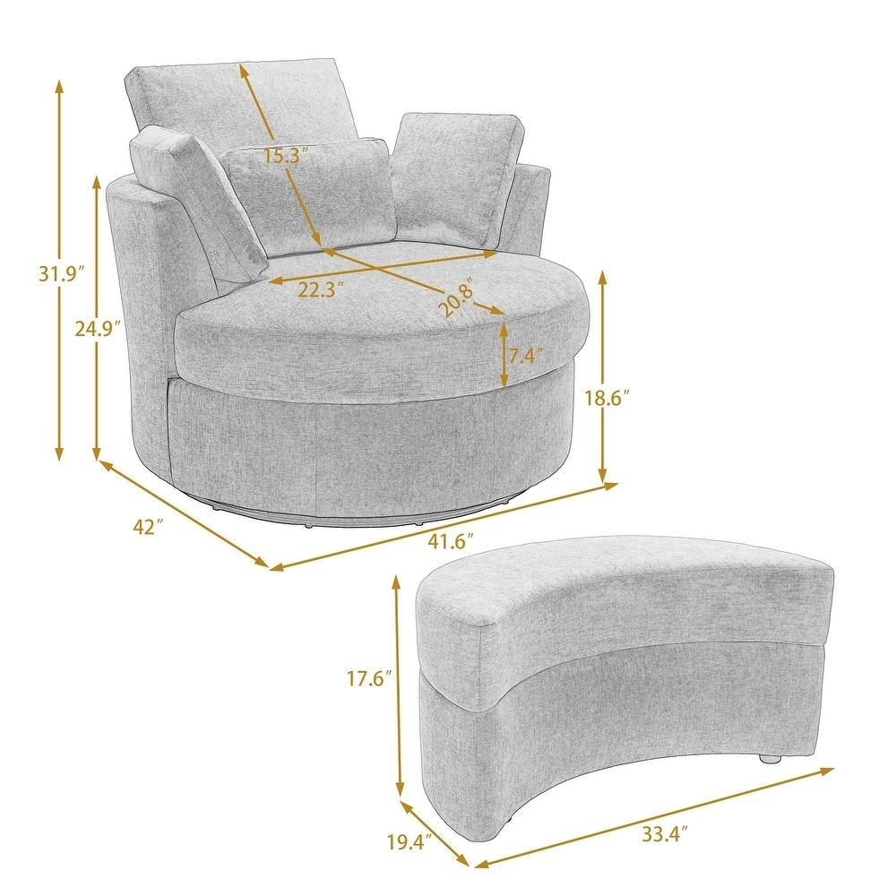 Chenille/Boucle Swivel Barrel Chair with Storage Ottoman