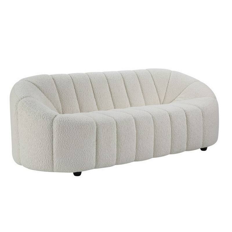 Sofa with Textured Fabric and Vertical Channel Tufting, White