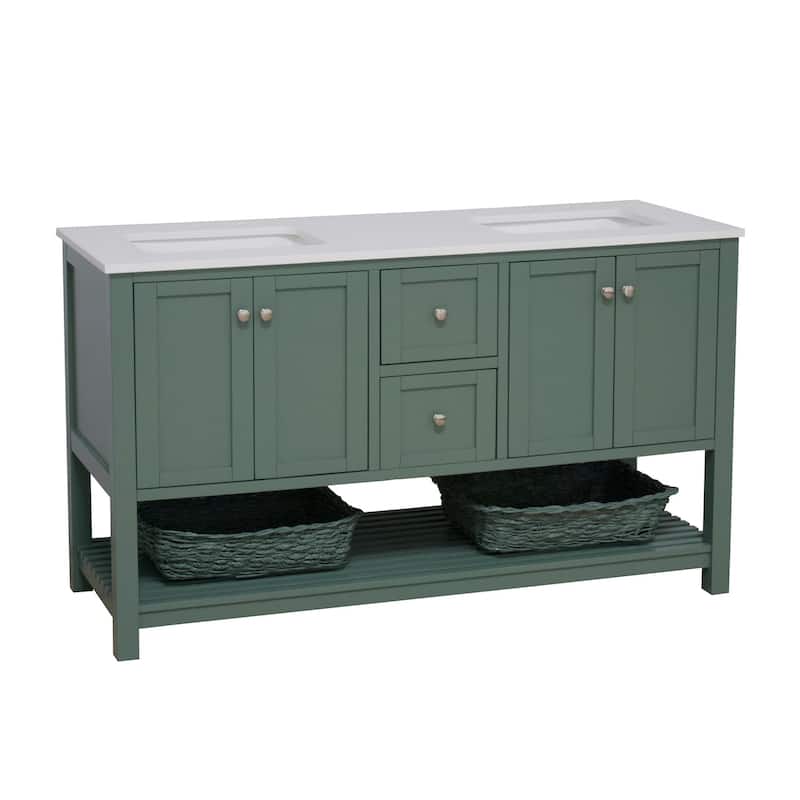 KitchenBathCollection Lakeshore 60" Double Bathroom Vanity with Engineered White Top
