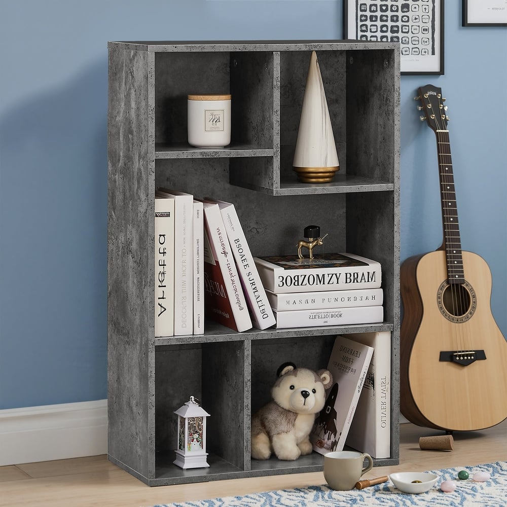 VECELO Widened Version, 3-Tier Five Open Cube Wooden Bookcase Organizer, Bookshelf, Book Storage