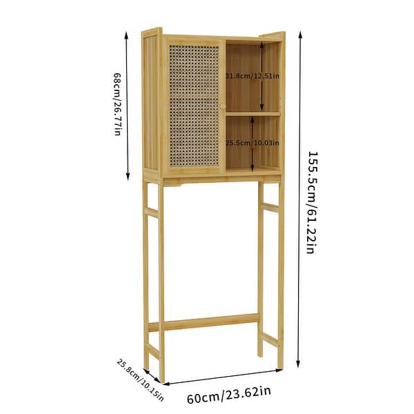 Bamboo Over The Toilet Storage Cabinet, Bathroom Space Saver, Over The Toilet Rack with Adjustable Shelf, Natural Color 
