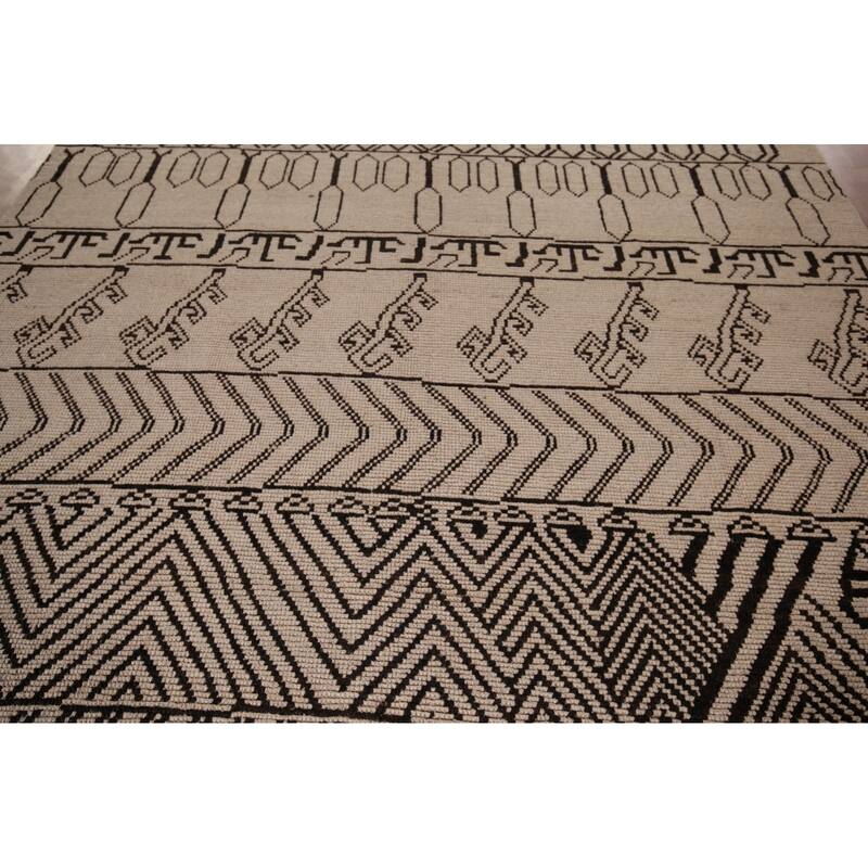 Moroccan Oriental Area Rug Hand-Knotted Contemporary Wool Carpet - 8'11"x 12'0"