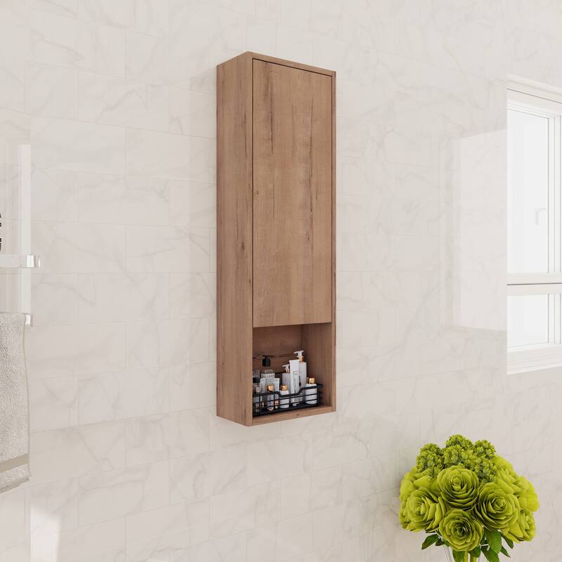 Beingnext 12"/24" Floating Bathroom Side Cabinet With Soft Close Door and an Adjustable Shelf - 11.63''W x 5.88''D x 37.38''H