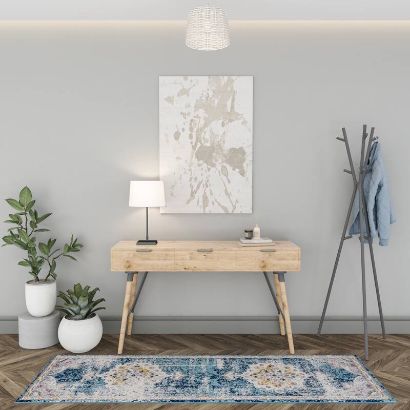 Gematria French Country Medallion Indoor Area Rug - 2'3'' x 7'3'' - Blue/Cream