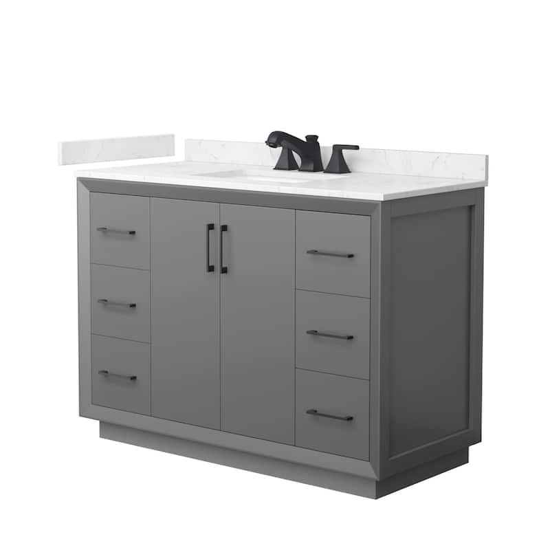 Wyndham Collection WCF4141-48S-VCA-US3MXX Strada 48" Free Standing - Dark Gray / Carrara Cultured Marble Top / Matte